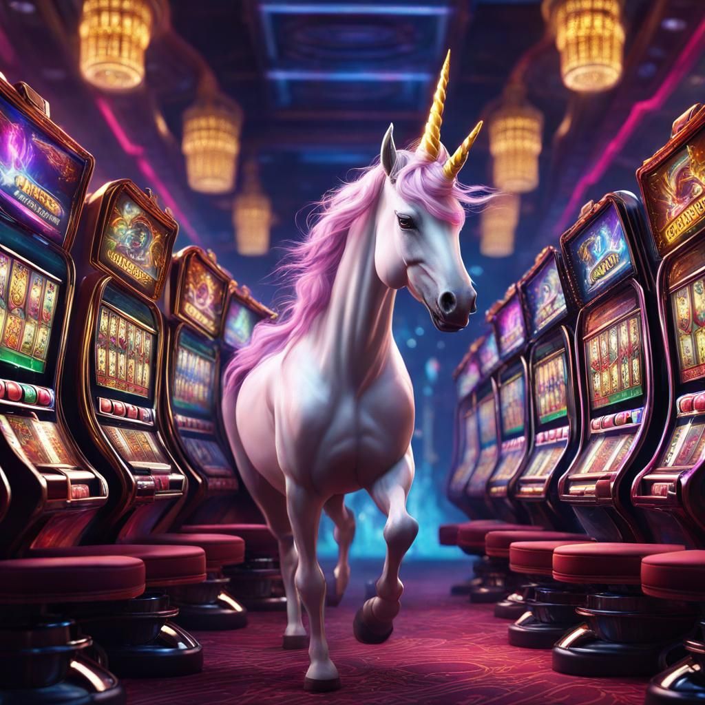 Unicorns Gambling at Slots: Fantasy Art
