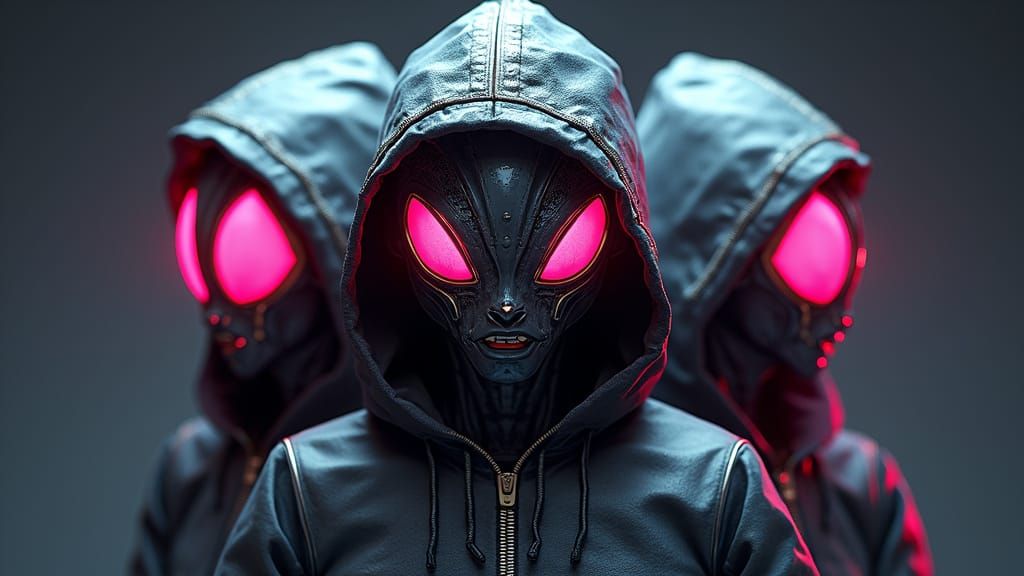 Cyberpunk Industrial Logo with Alien Face Hoodies