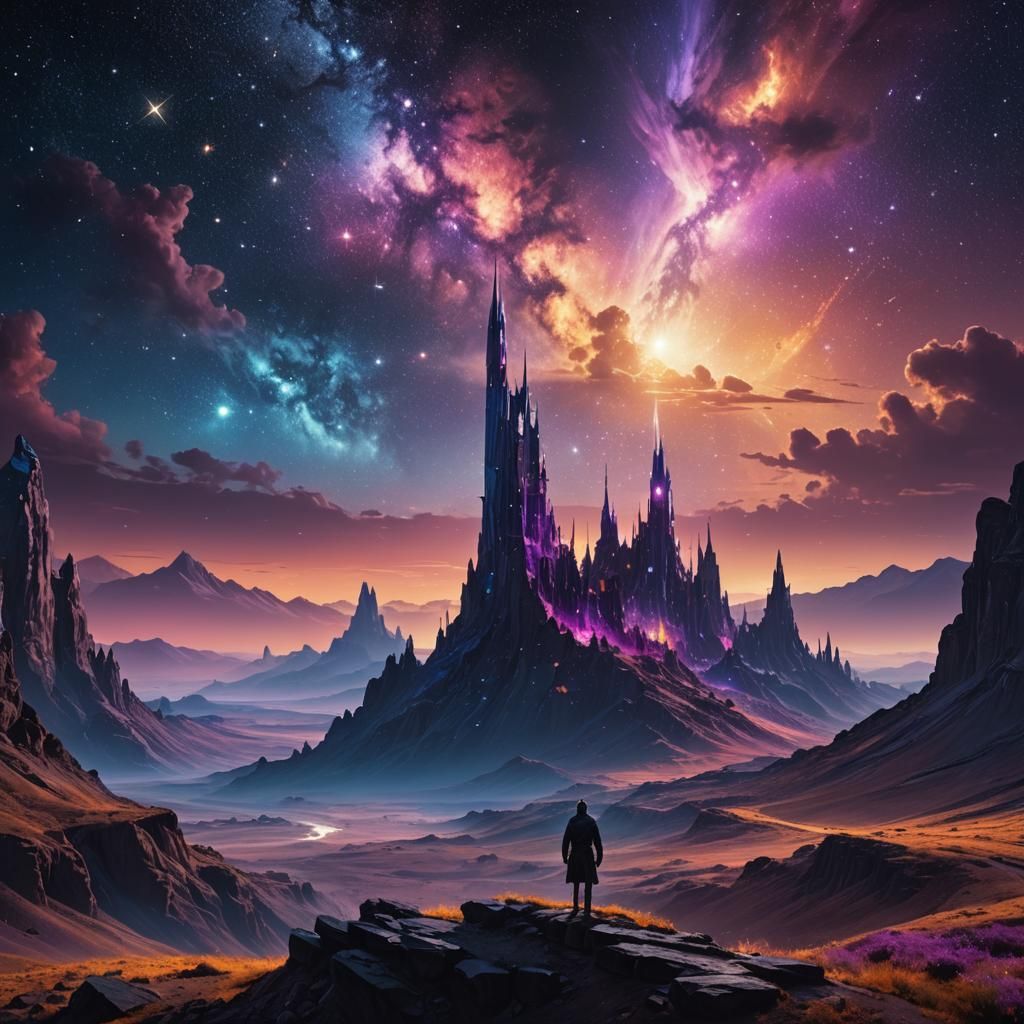 Mystical Landscape Where Stars Touch Earth: Cinematic Digita...