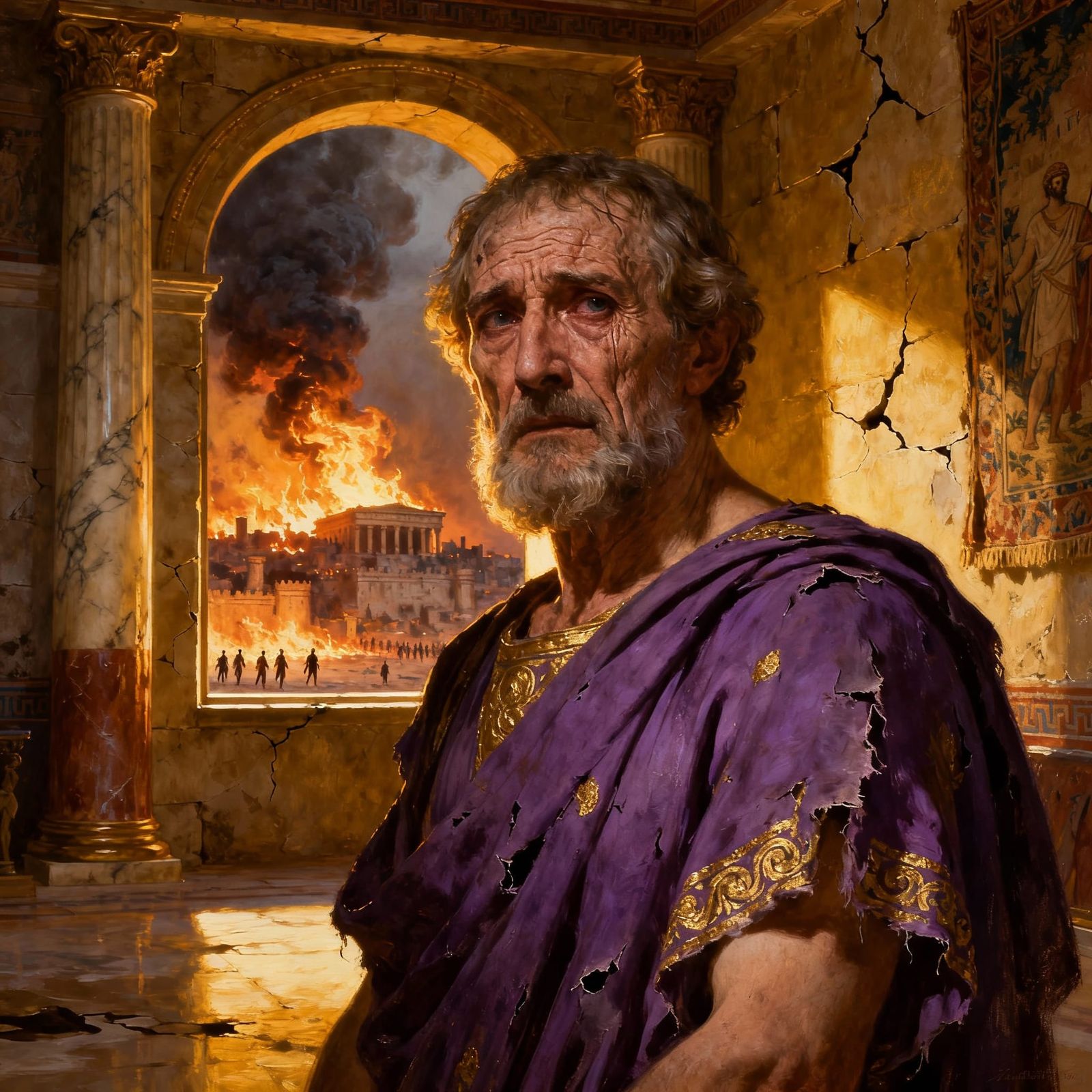 Priam's Lament: King of Troy in Burning City