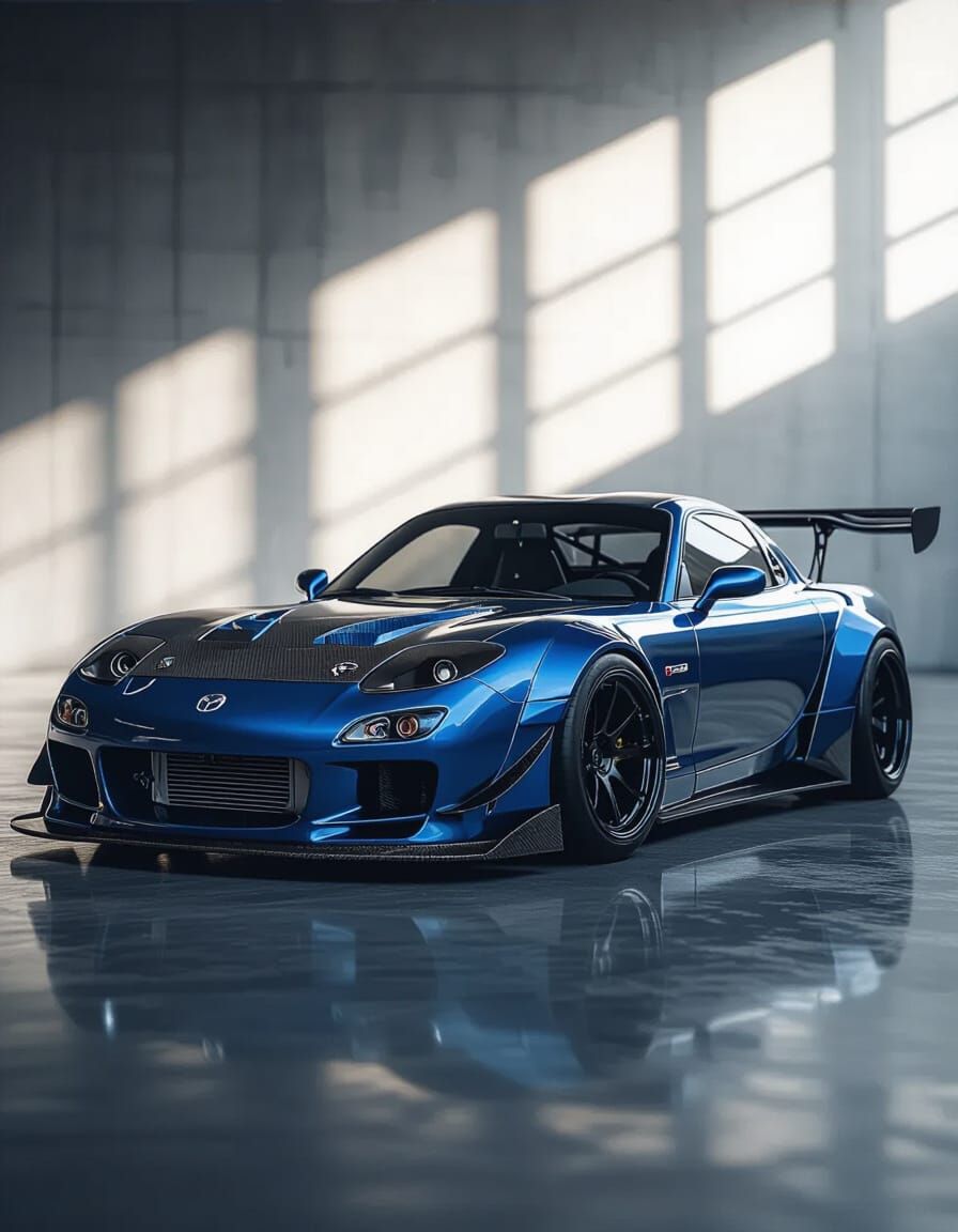 Modified Dark Blue Mazda RX-7 FD3S Sports Car