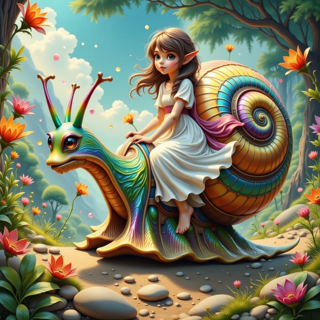 Gigantic Racing Snail Carries Young Girl Through Whimsical F...