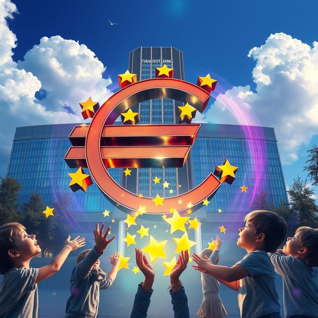 Euro Symbol Comes to Life Amidst Frankfurt Skyline in Whimsi...