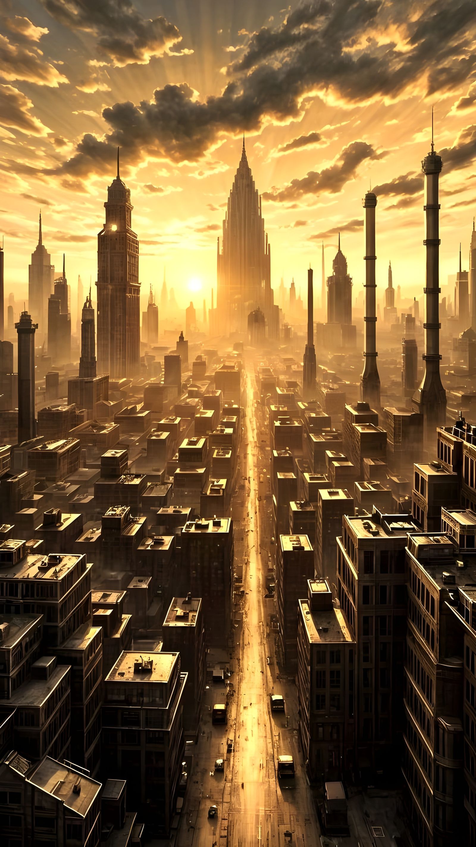 Golden Cityscapes in Dieselpunk Art Deco