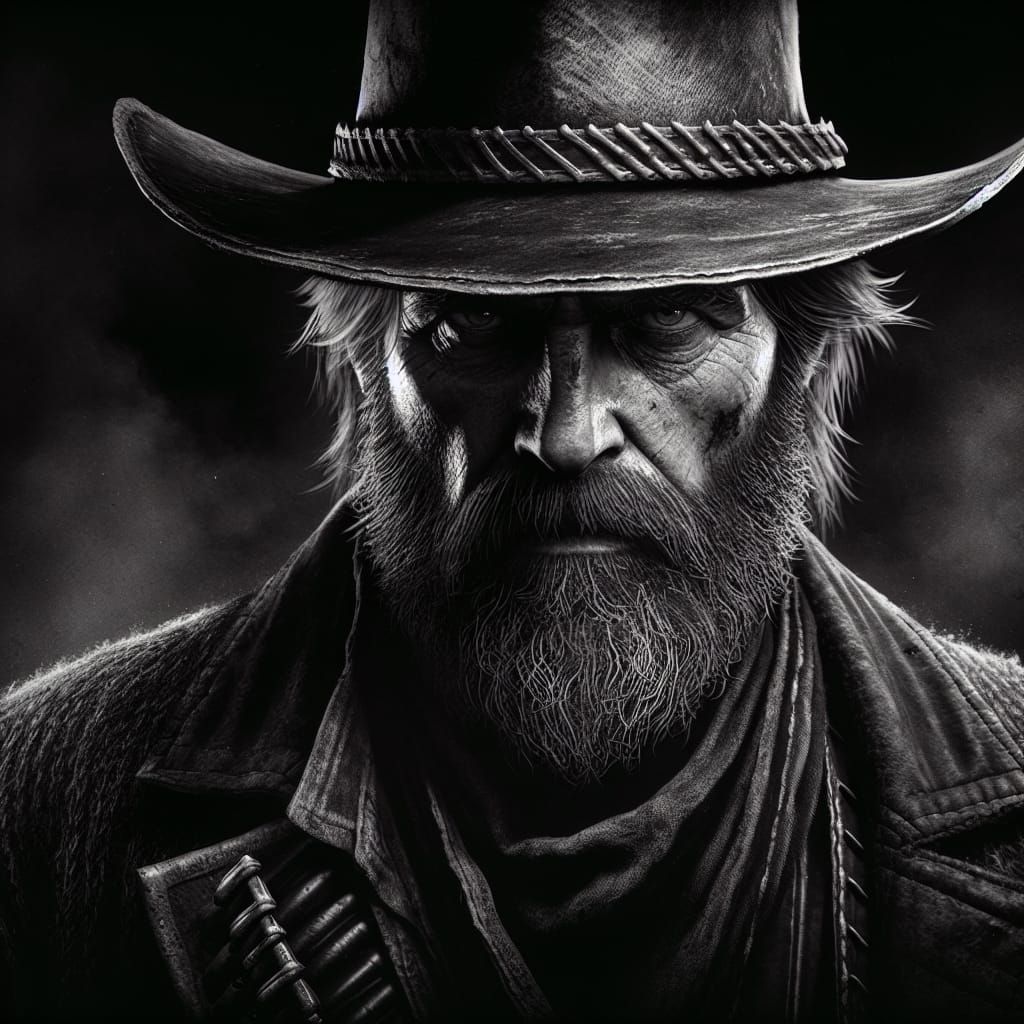 Enigmatic Cowboy in Black and White