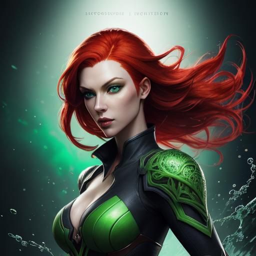 Hyperrealistic Woman with Red Hair in Splash Art