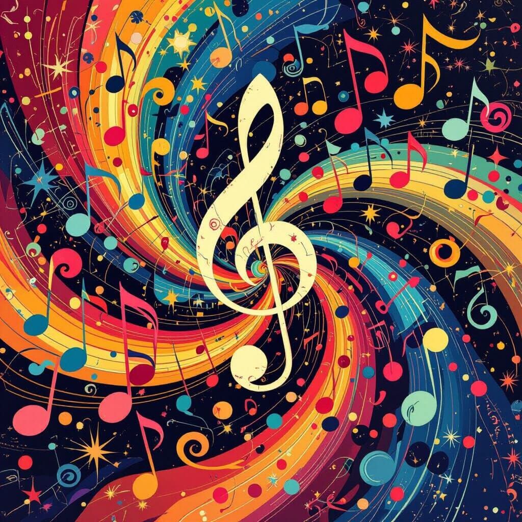 Mesmerizing Swirl of Vibrant Music Notes