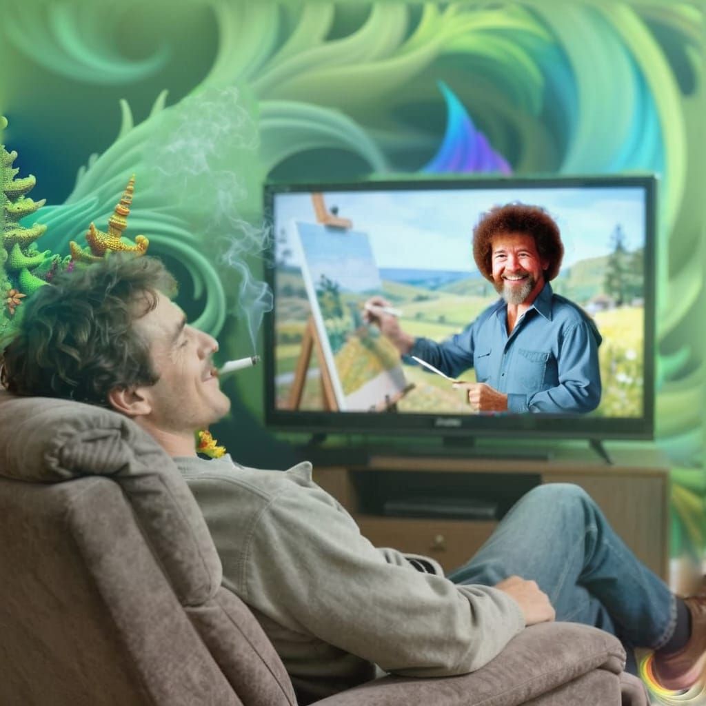 Bob Ross Painting Serene Landscape