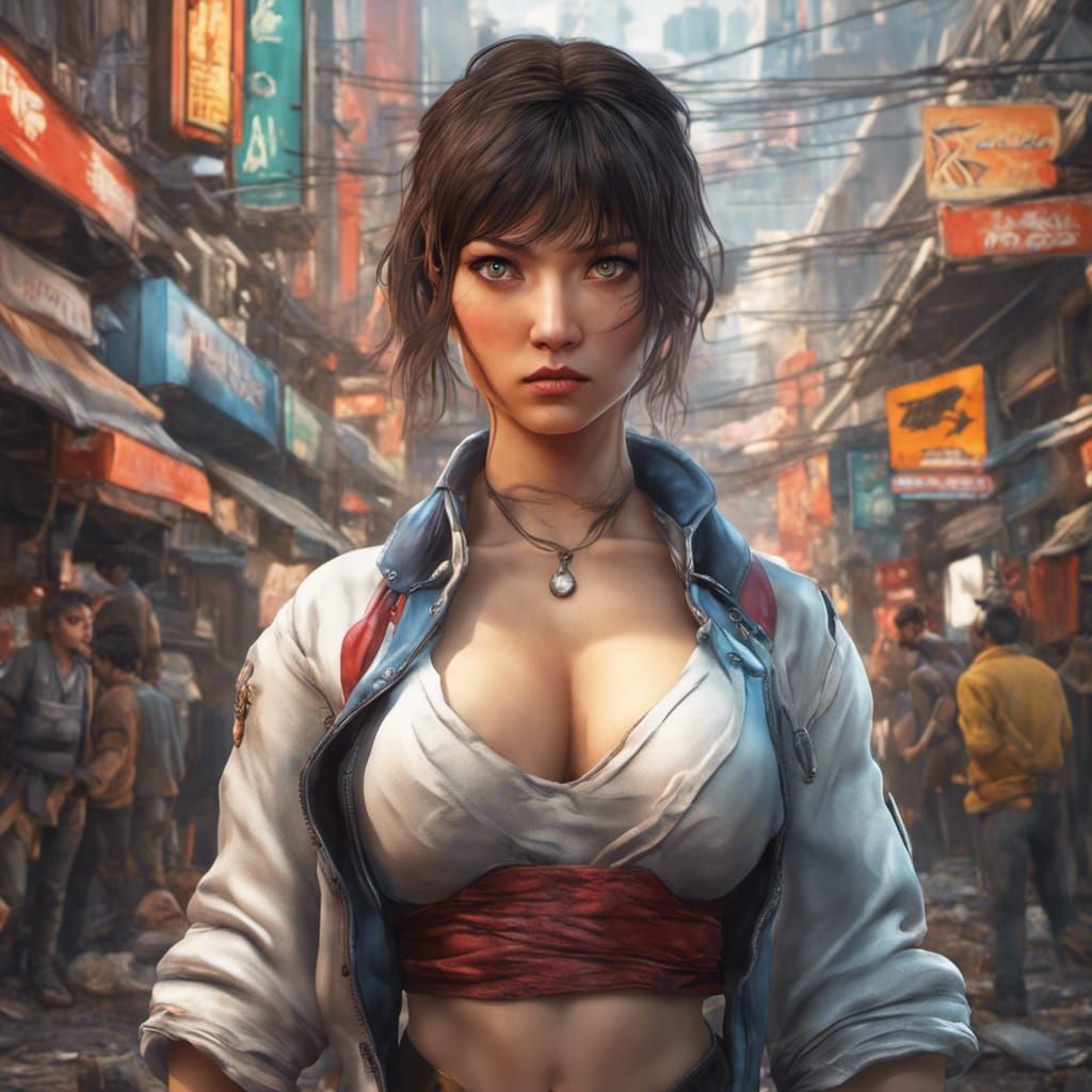 Hyperdetailed Street Fighter in Danger City