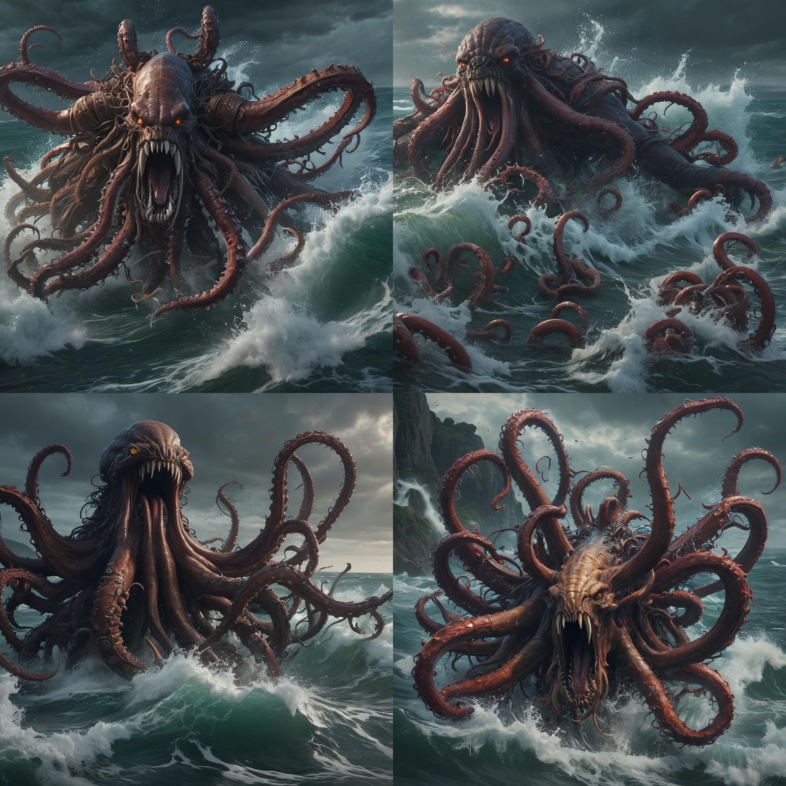 Ocean Beast Unleashes Tentacles: Dark Fantasy Art