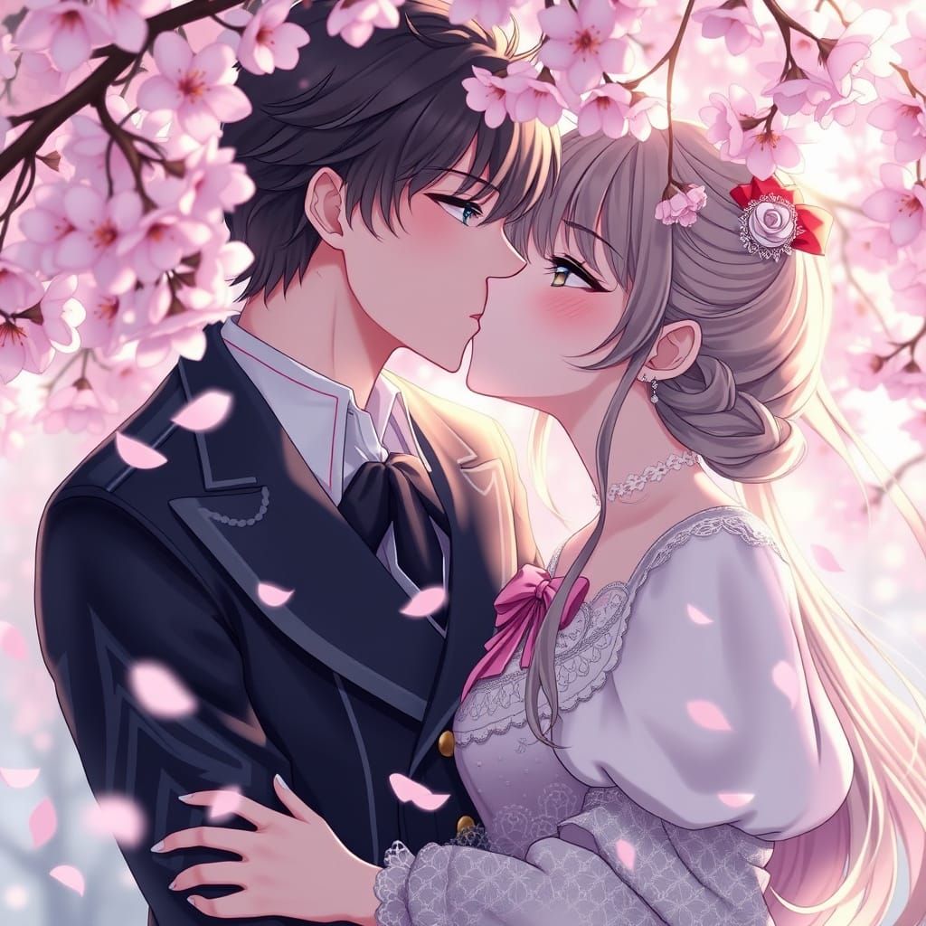 Anime Lovers Under Cherry Blossoms
