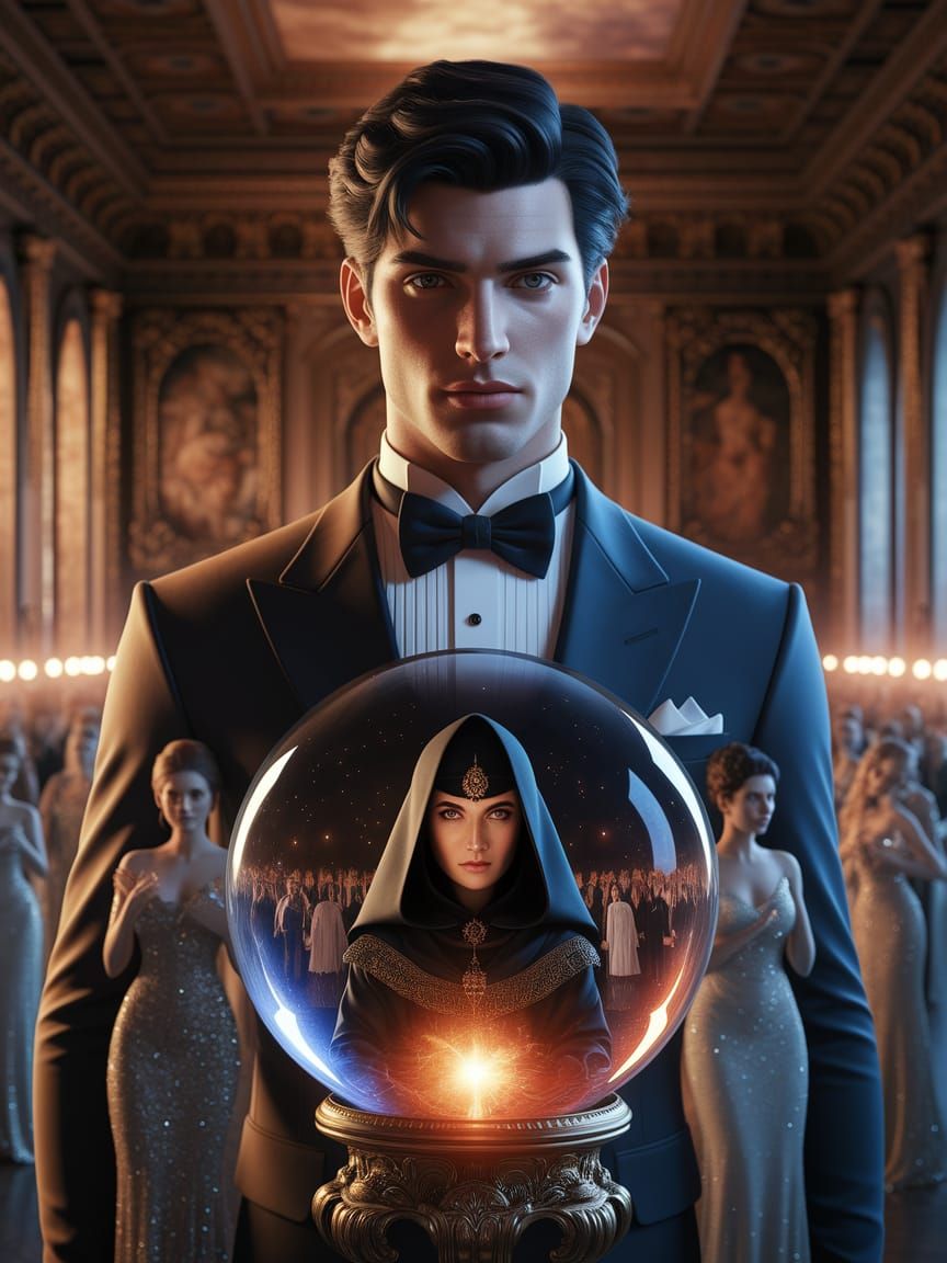 Sfumato Double Exposure: Man at Exhibition