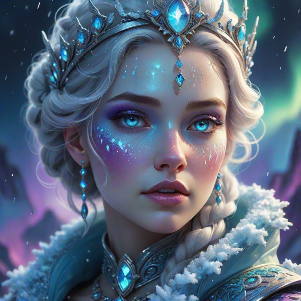 Snow Queen Portrait with Northern Lights