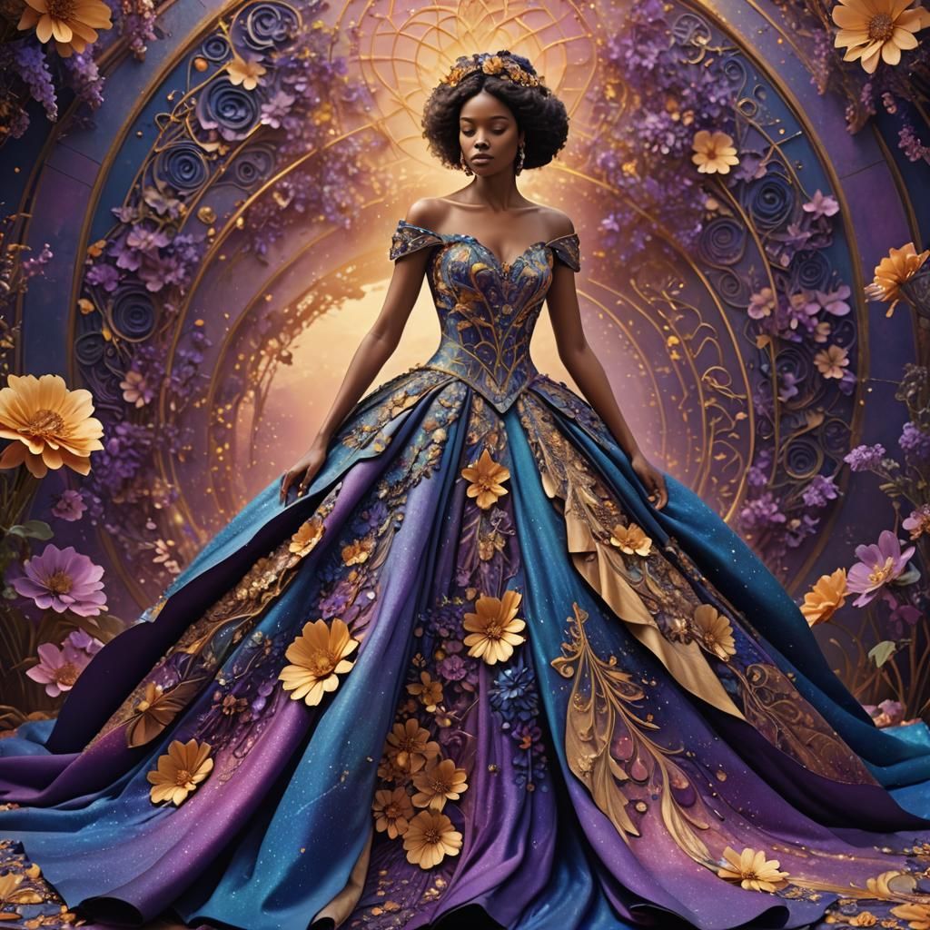 Opulent Flower Ball Gown in a Digital Painting