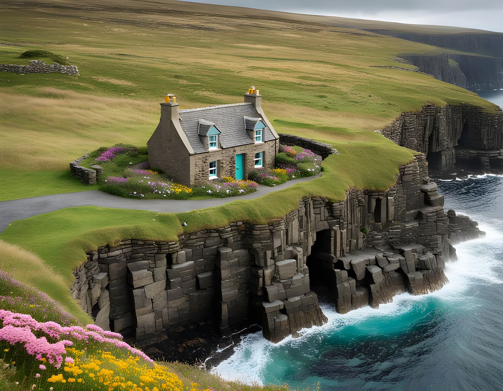 Orkney Cottage on Rugged Coast in Scottish Colourist Style