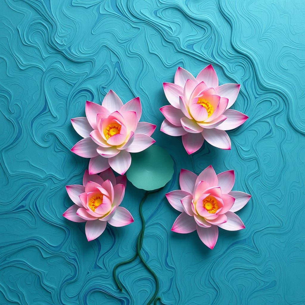 Lotus Flowers in Paper Marbling Style