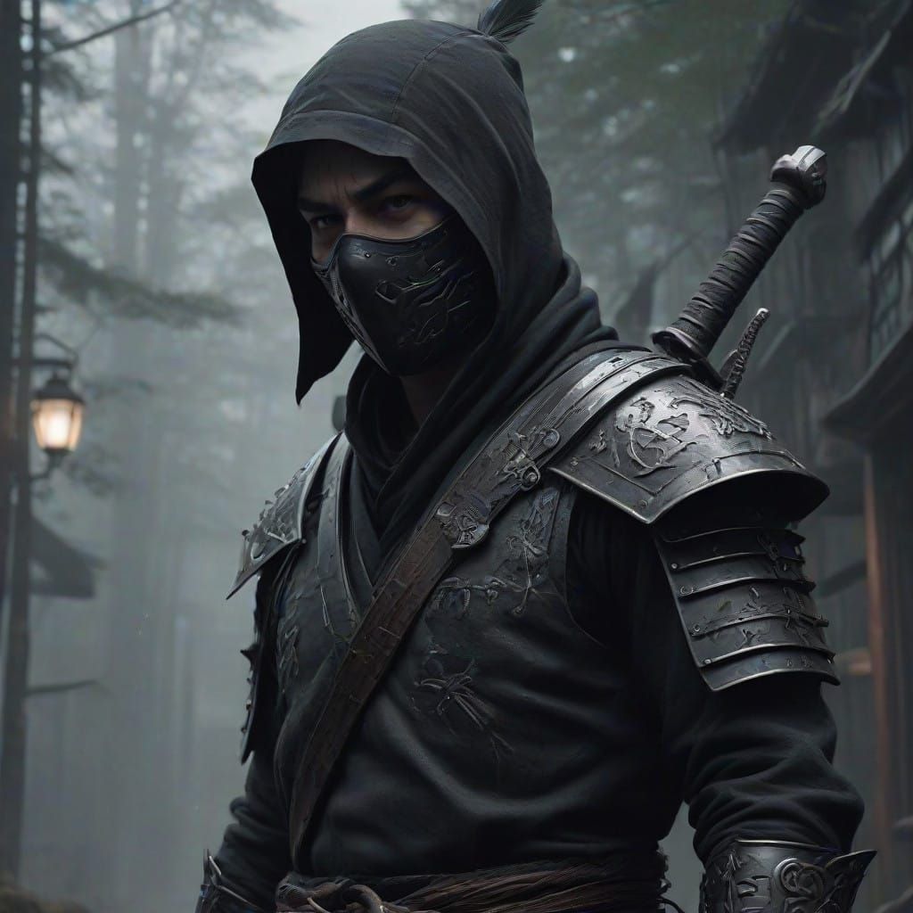 Dark Ninja Warrior in Shadows