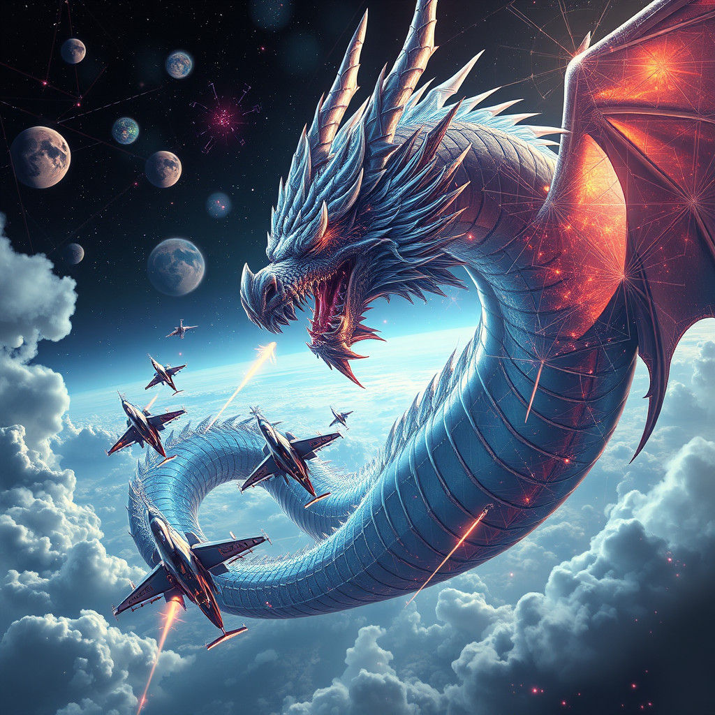 Dragon and Fighter Jets Unite Against Alien Invasion
