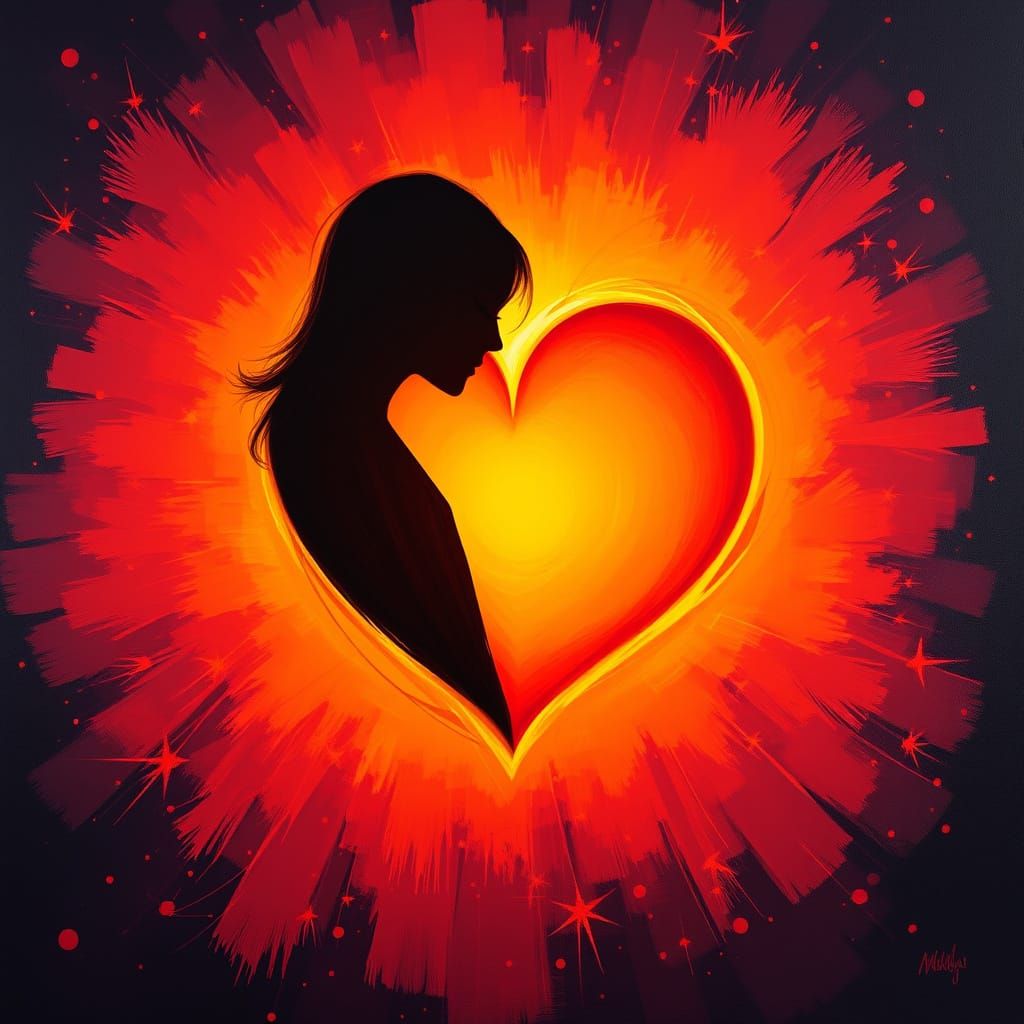 Surreal Heart Sun Eclipse in Vibrant Pop Art Style