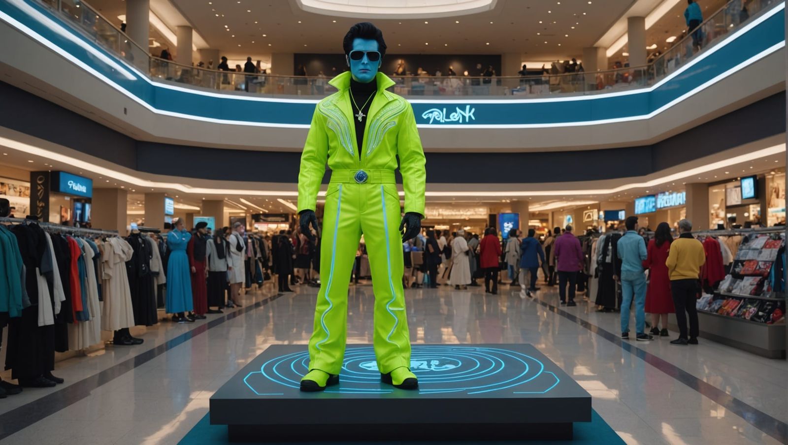 Alien Elvis Presley in Department Store, Sci-Fi Art