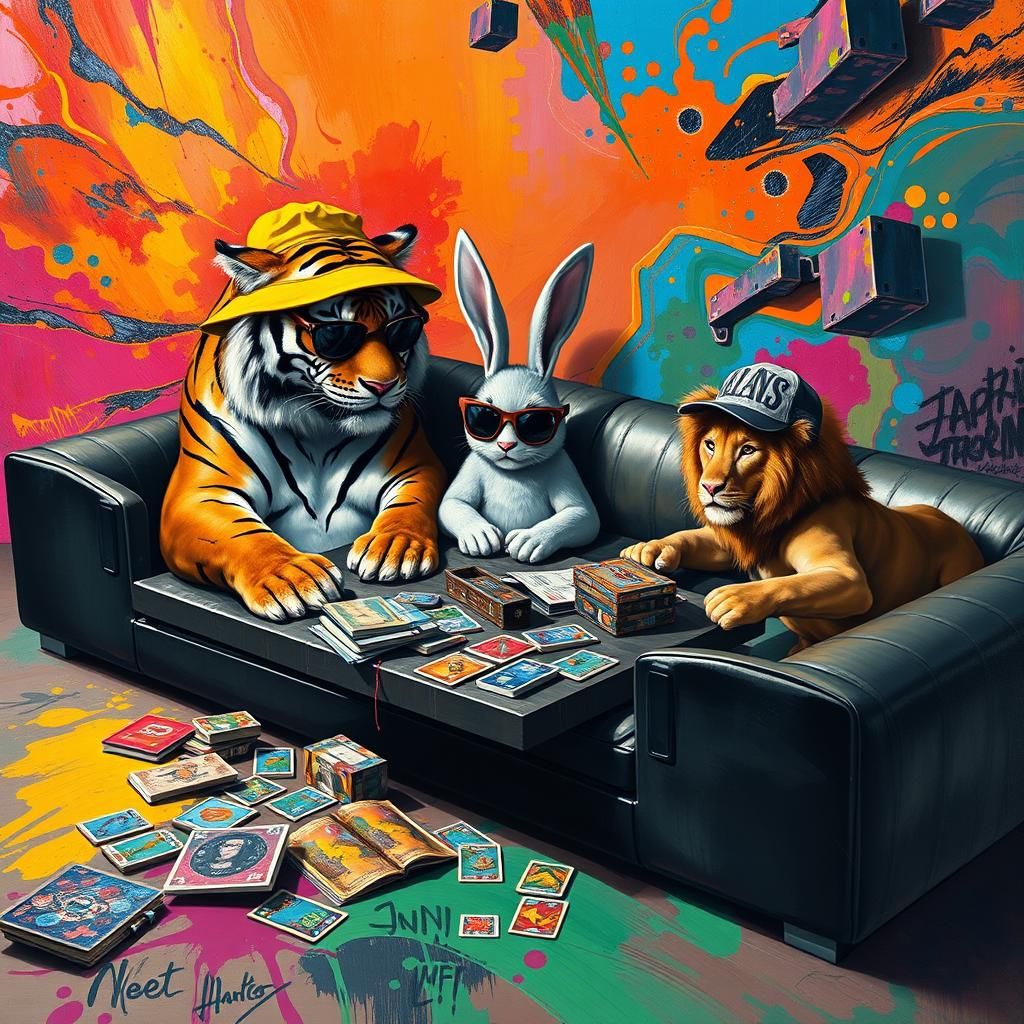 Surreal Animals Play Game in Graffiti Street Art Style