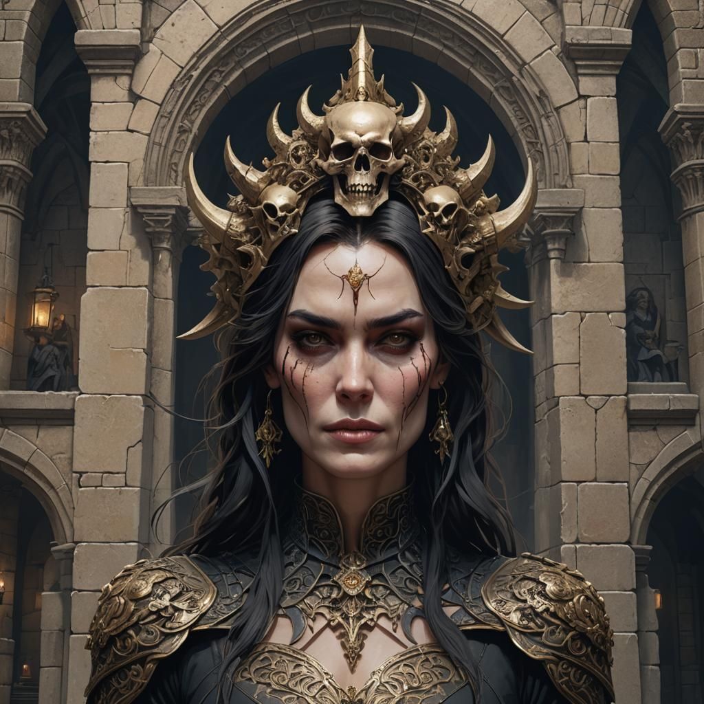 Gothic Demoness in Skull Tower Portrait