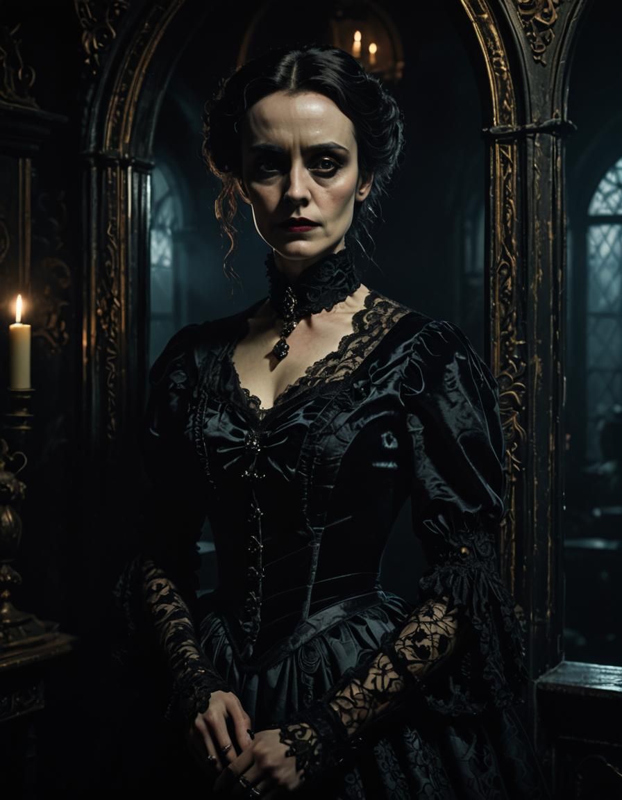 Victorian Woman in Gothic Portrait with Dramatic Lighting