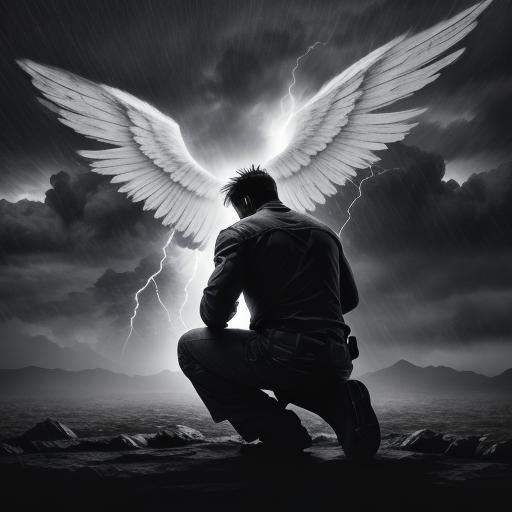 Angel Soaring to Comfort Man in Dark
