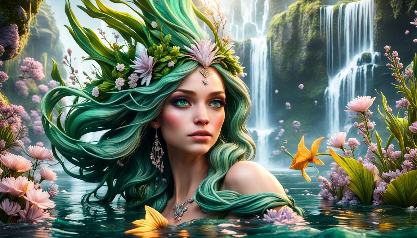 Mermaid Goddess of Spring in 3D Game Style