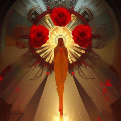 Sacred Rose on Cross in Hyperdetailed Style