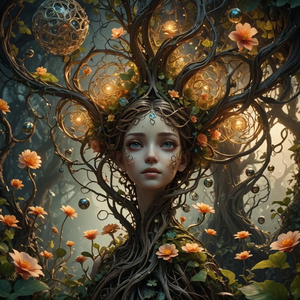 Surreal Wood Fairy in Fractal Dreamscape