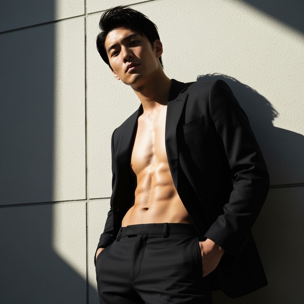 Handsome Japanese Model Poses in Open Suit