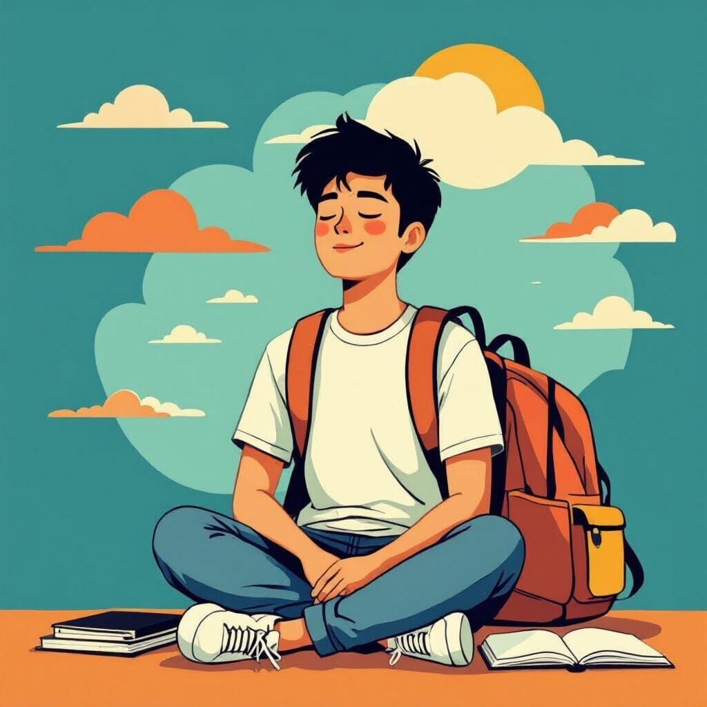 Daydreaming Student in Retro Poster Art Style