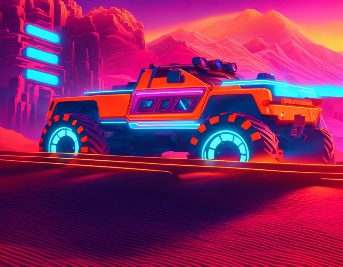 Synthwave Offroad Truck Racing at Sunset