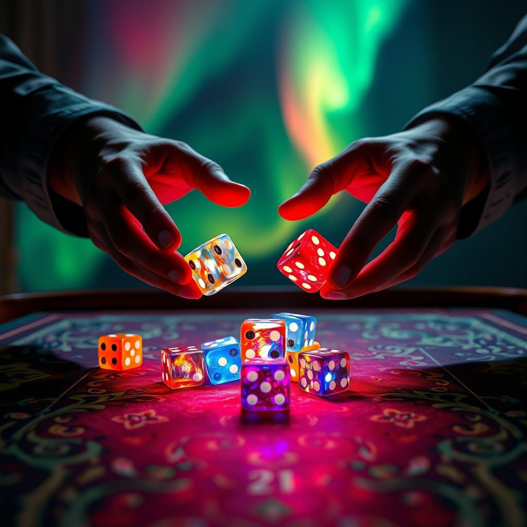 Aurora Dice in Hands, Fantasycore Artwork