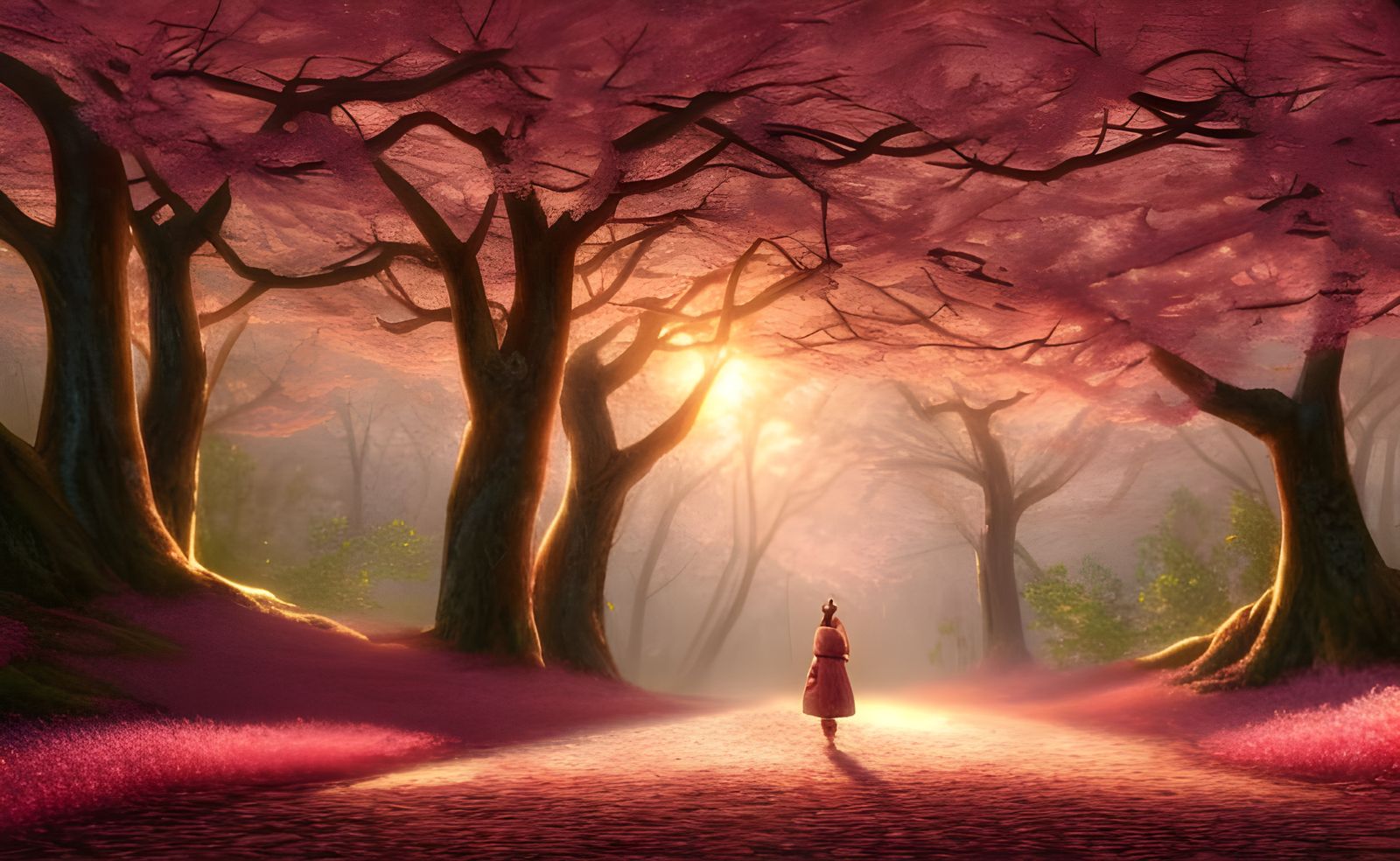 Cherry Blossom Forest Landscape in Digital Art Style