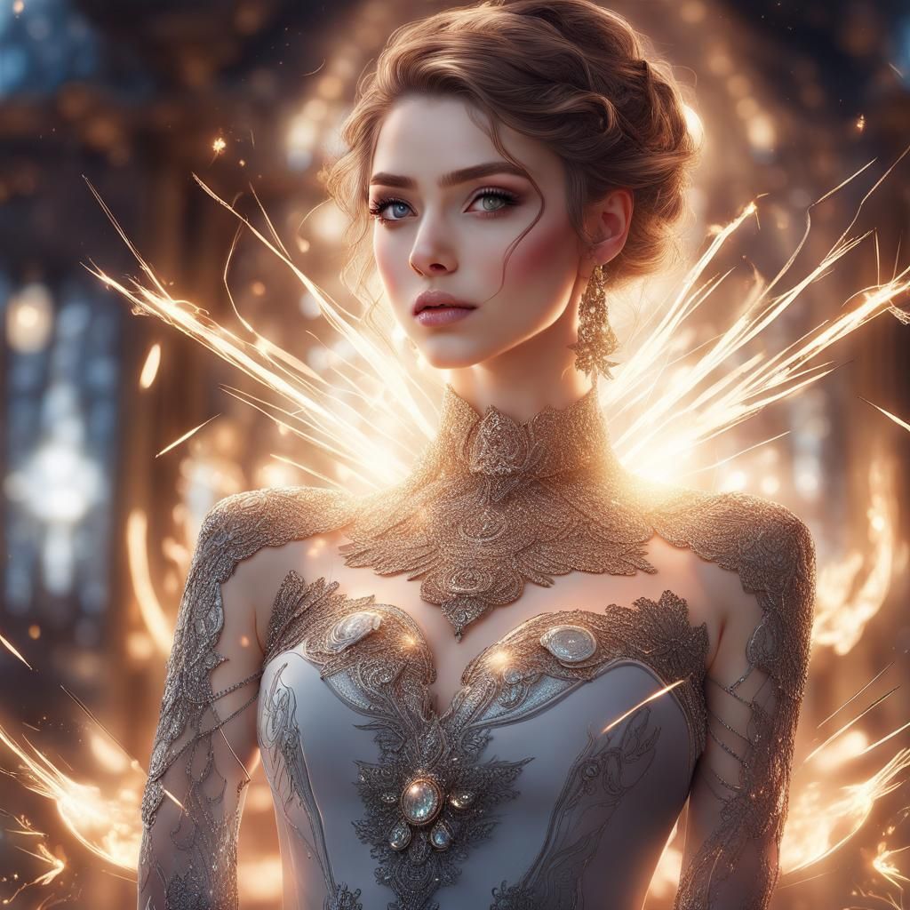 Elegant Anime Woman with Sparks in Manga Style