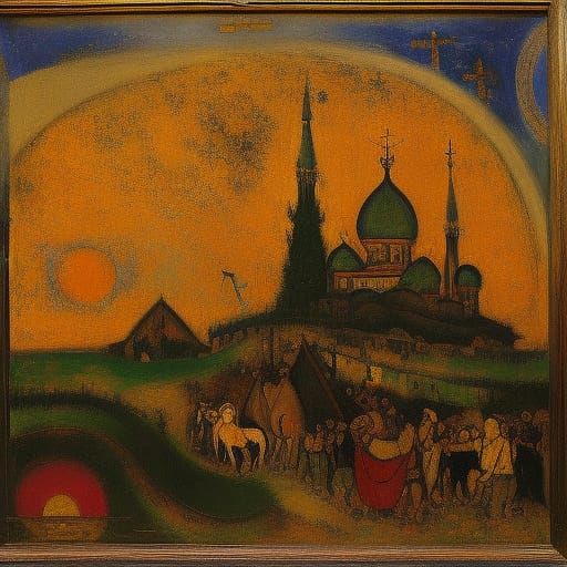 Surreal Almighty on a Mower, in Naive Futurism