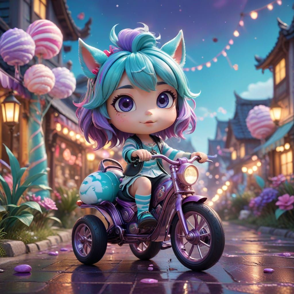 Cartoon Zebra on Tricycle in Candy Lane