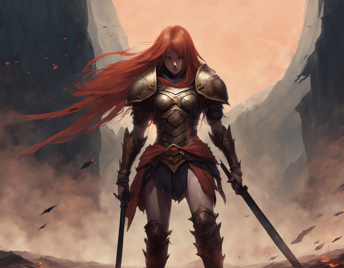 Anime-Inspired Dark Fantasy Warrior on Battlefield