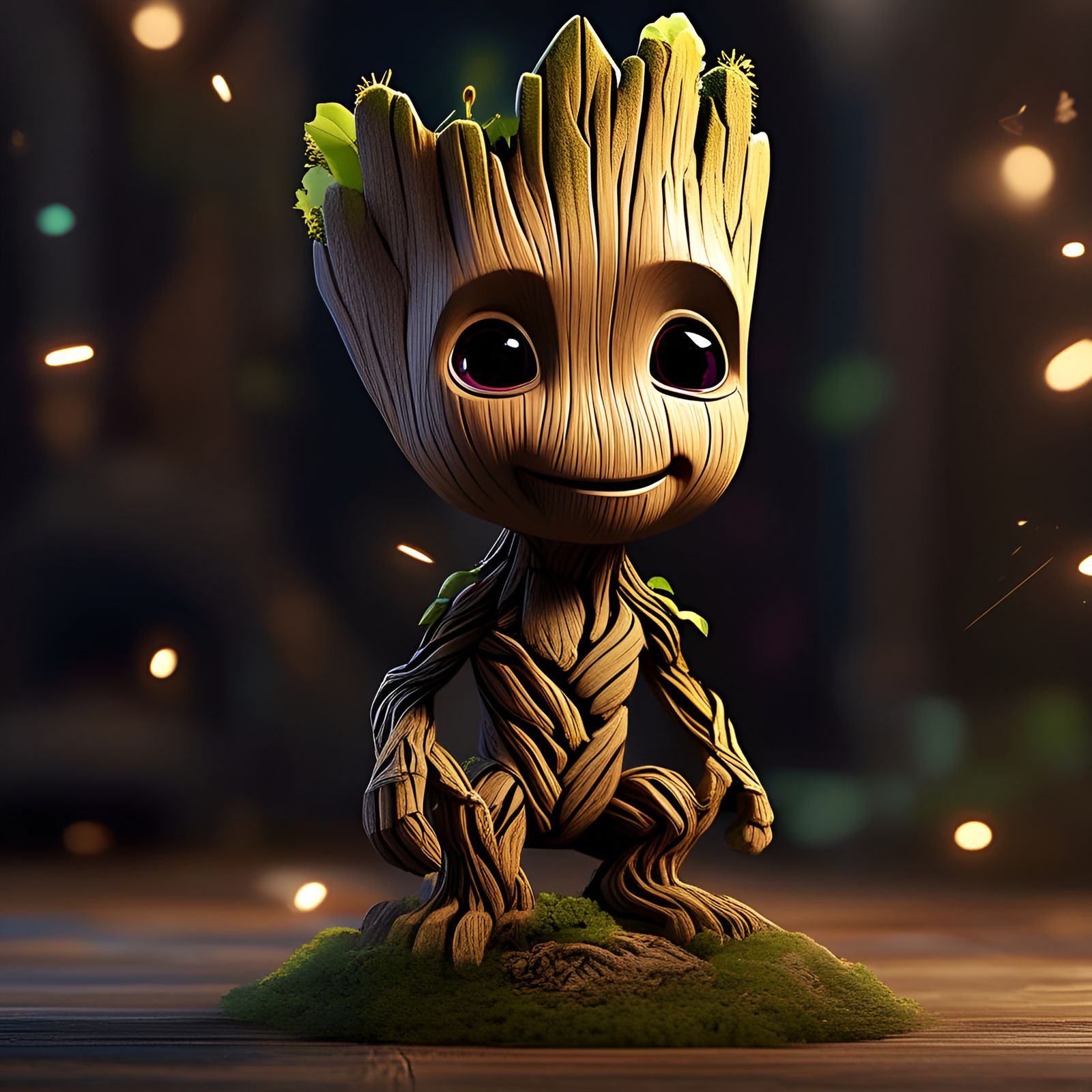 Adorable Chibi Groot with Gorgeous Eyes in Detailed SFX