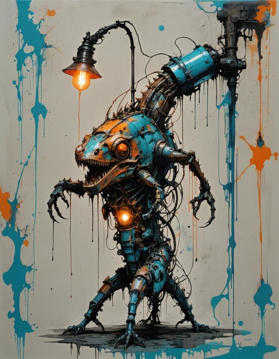 Gothic Biomechanoid Lizard in Rusted Decaying Glamour