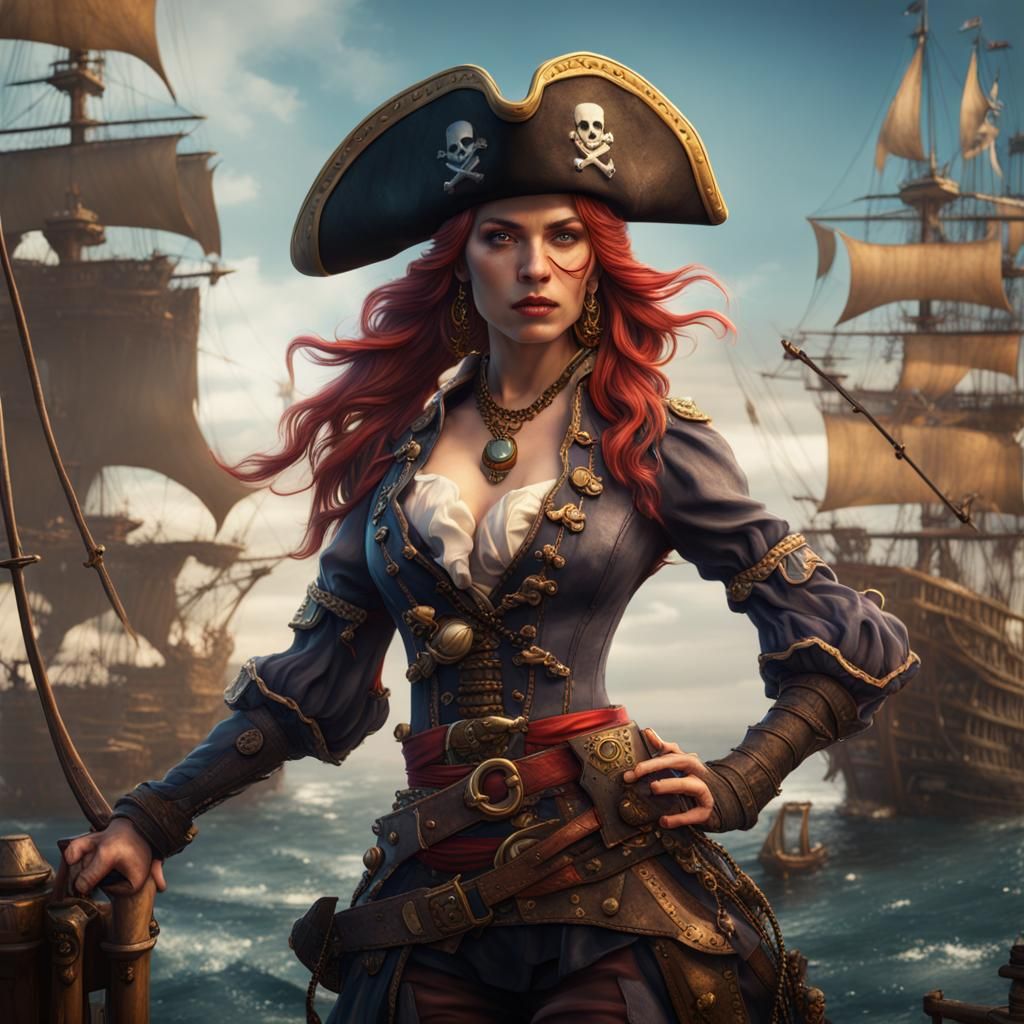 Detailed Matte Painting of a Lady Pirate
