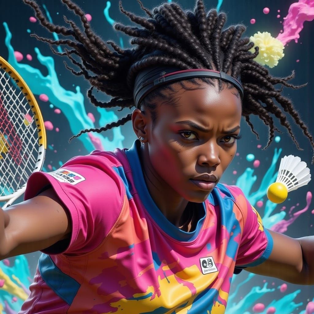 African Badminton Player in Mid-Action