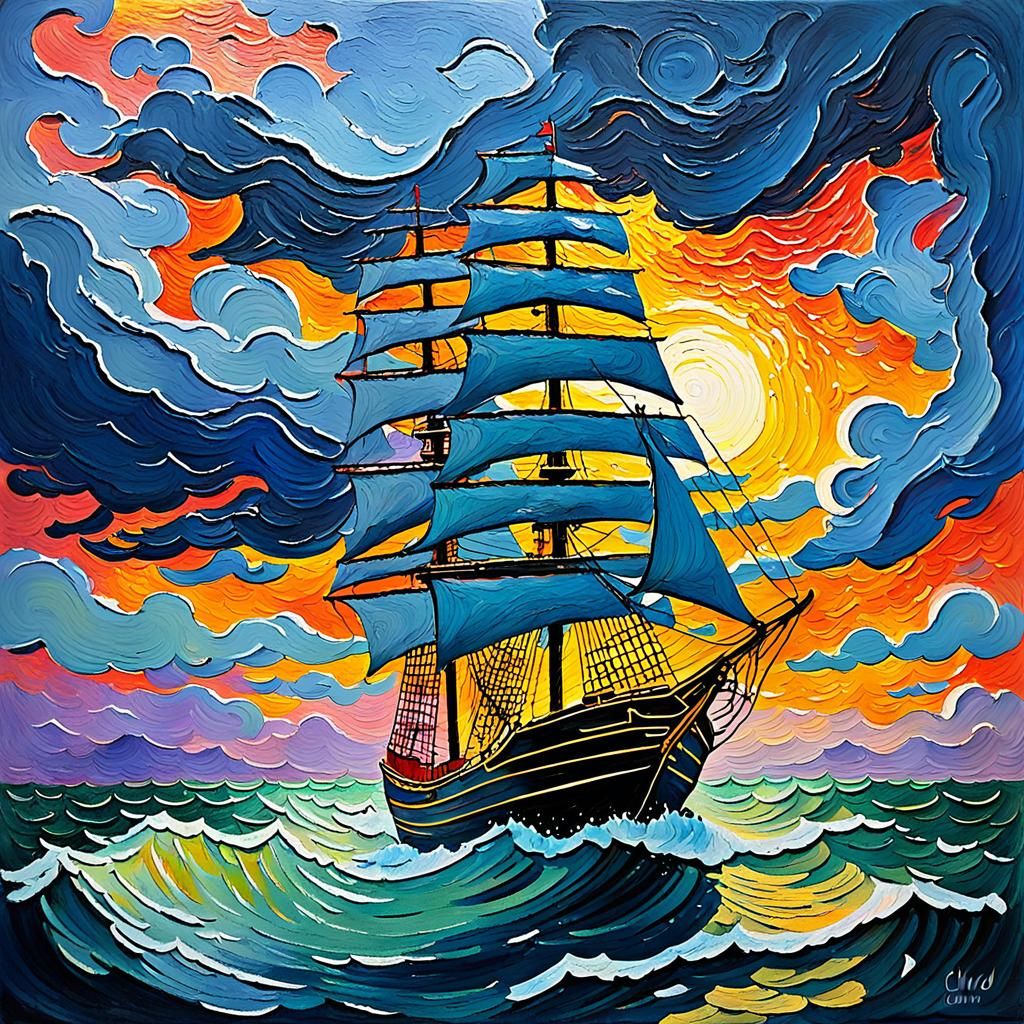 Stormy Seas: An Impressionist Gouache Masterpiece