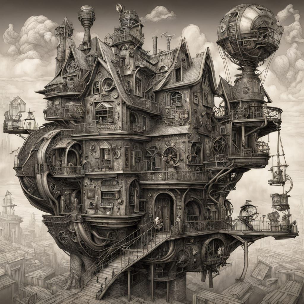 Steampunk MC Escher House in Charcoal