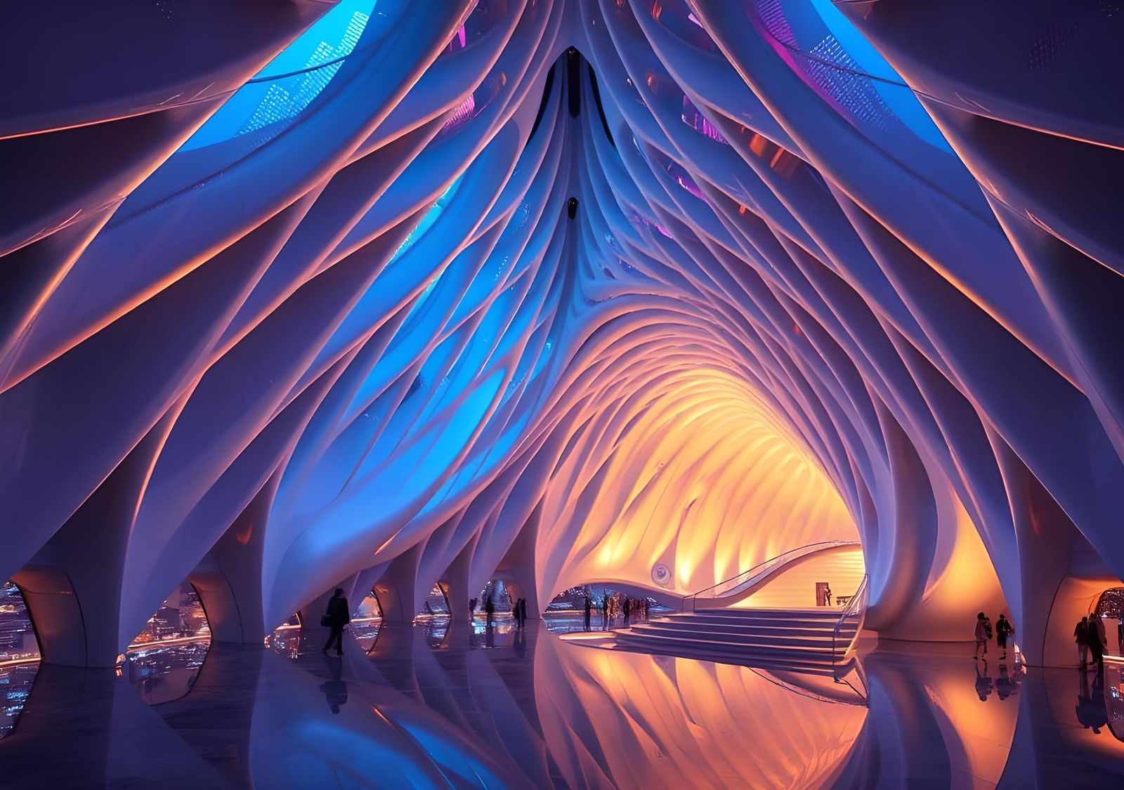 Futuristic Spaceport Interior in Zaha Hadid Style