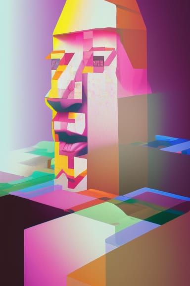 Psychedelic Steampunk Tetris Face in Pop Art Style
