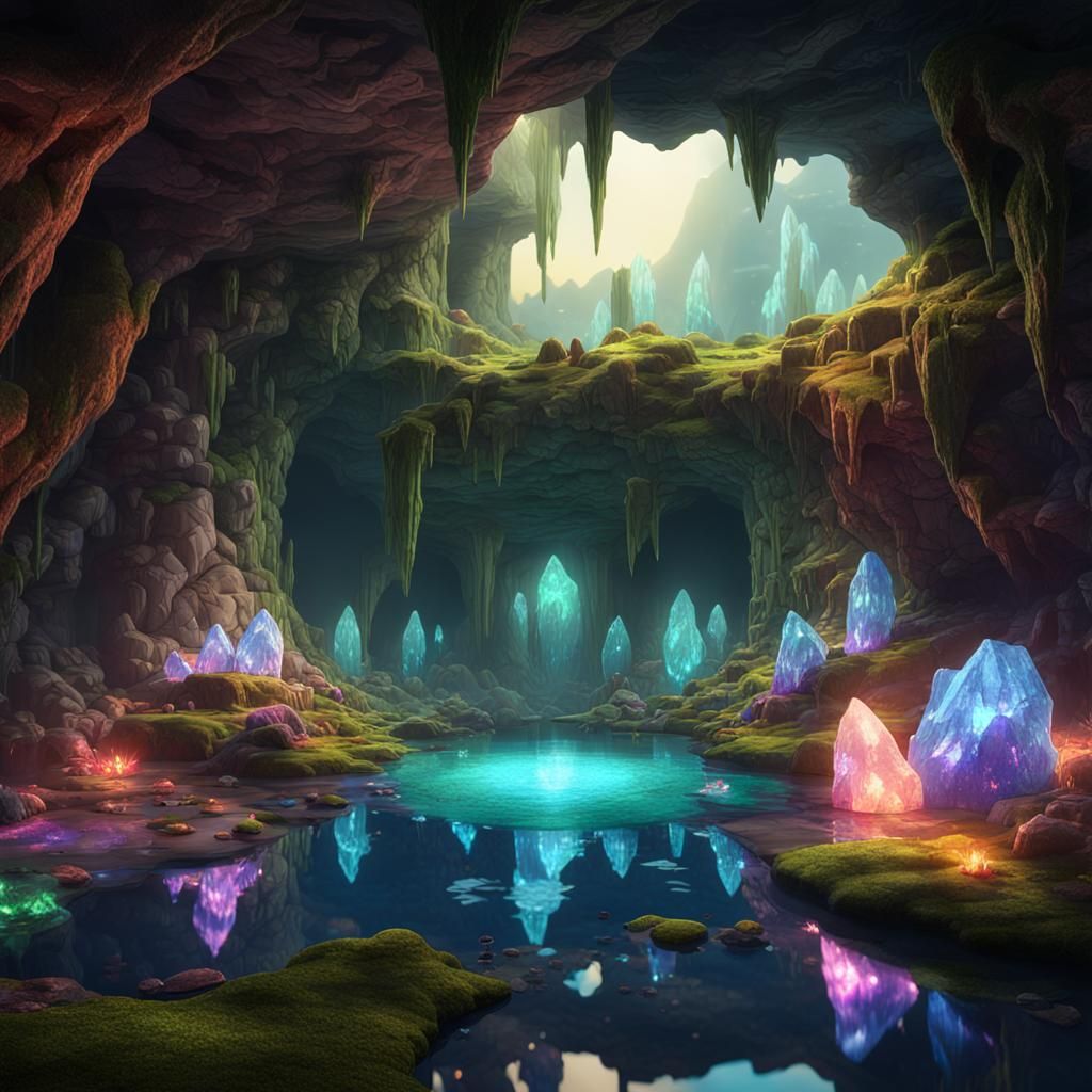 Glowing Crystals in a Fantasy Cave
