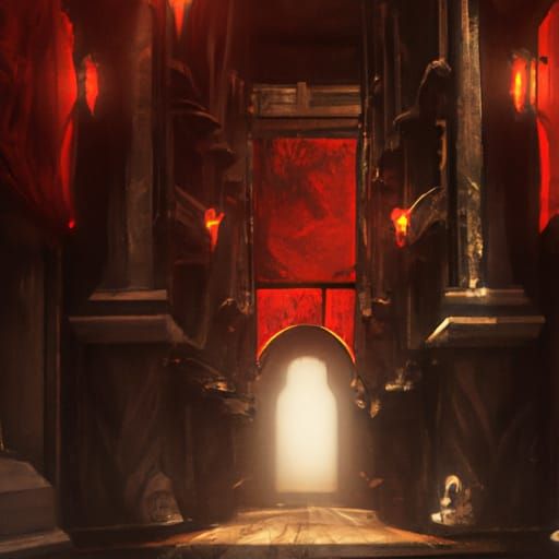 Dark Red Lit Hallway in Digital Matte Painting